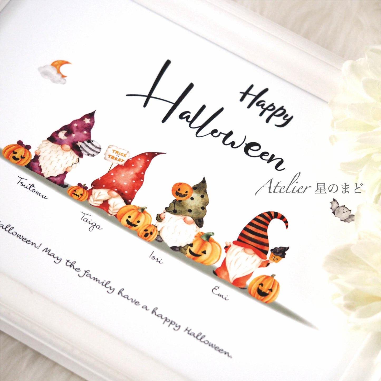 ハロウィンのイラストがかわいい ファミリーポスター ハロウィンポスター ご家族の人数に合わせてオーダーメイド 名入れ プラチナグレード光沢紙で美しさ長持ち
