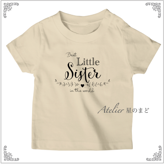 Kids T-shirt （キッズTシャツ）バースデーフォトにもお勧め♡「Little Sister ❤︎」 Natural（ナチュラル）90-150サイズ